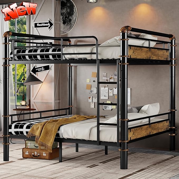 Upgraded Version Thickened Metal Heavy-Duty Queen Over Queen Bunk Bed, Best by Unknown
