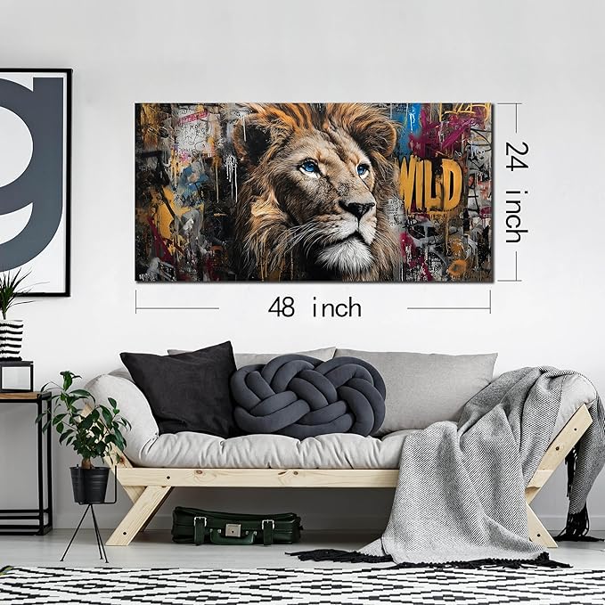 JuhaiArt Graffiti Wall Art Lion Picture Brown Wall Decor Animal Wall Art Canvas - Image 6