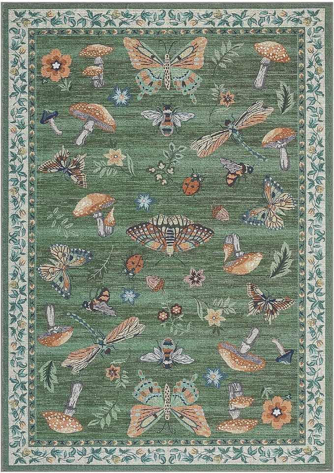 Mushroom Insect Area Rug 4x6 Green - Image 6