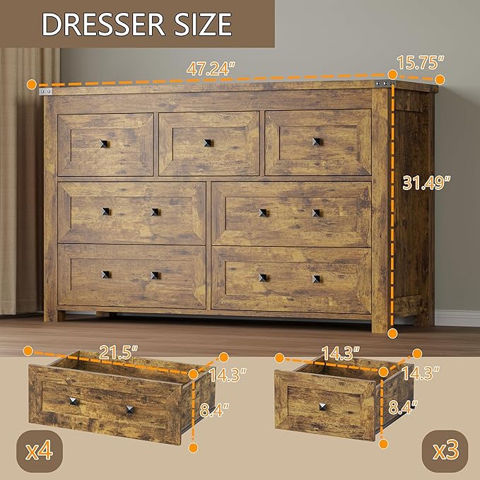 7-Drawer Dresser, Modern Wooden Storage Chest of Drawers, Dresser TV Stand - Image 2