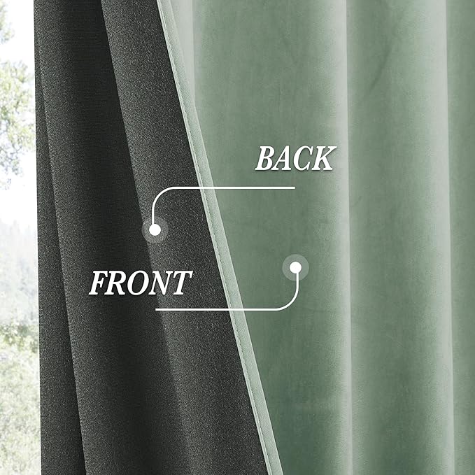 RYB HOME Mint Green Velvet Curtains 90 inches Long, Room Darkening, Floor-Length - Image 5