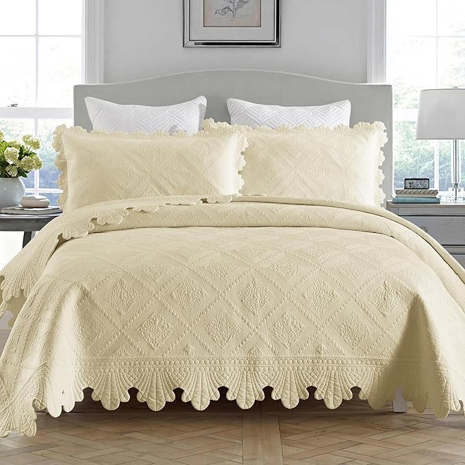 MarCielo 3-Piece 100% Cotton Oversized Bedspread Lightweight Quilt Coverlet by MarCielo