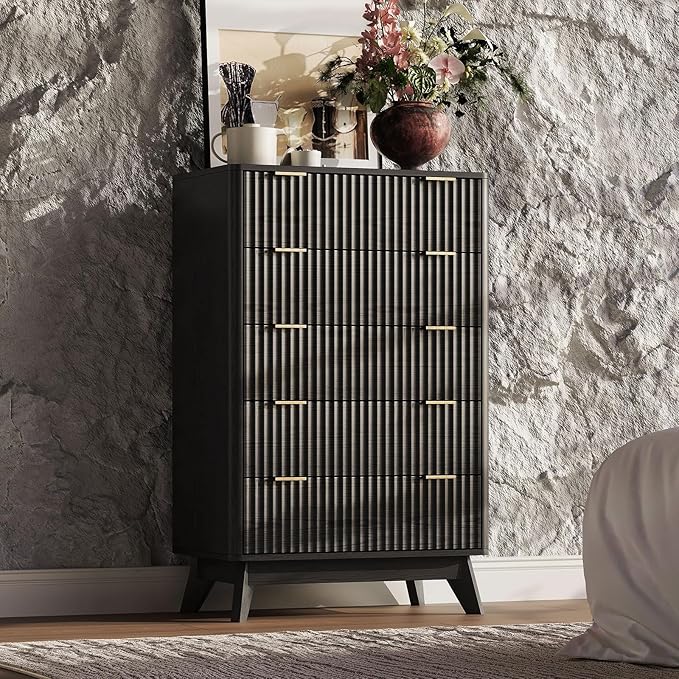 43'' Hight 5 Drawers Dresser for Bedroom, Modern Fluted Vertical Chest - Image 3