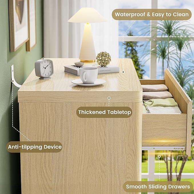 Fluted Nightstand Set of 2, Natural Oak Night Stand - Image 6