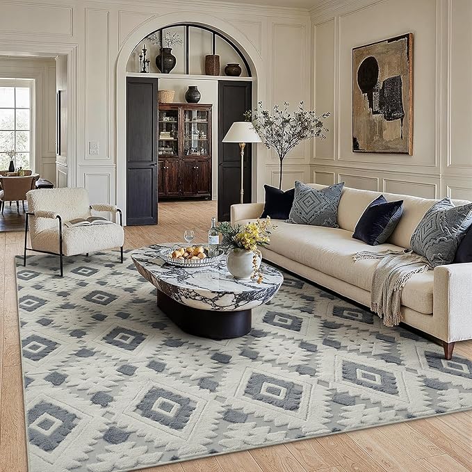 Ivory Grey 6x9 Area Rug Washable Living Room Moroccan Shag Carpet Non Slip Soft - Image 4