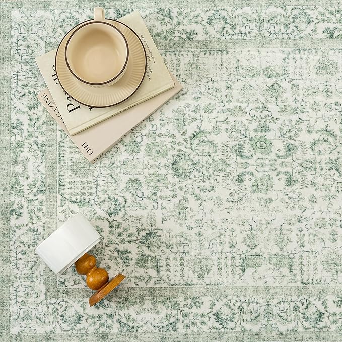 Runner Rug 2x8 Sage Green Hallway Washable Vintage Distressed Kitchen Carpet - Image 6