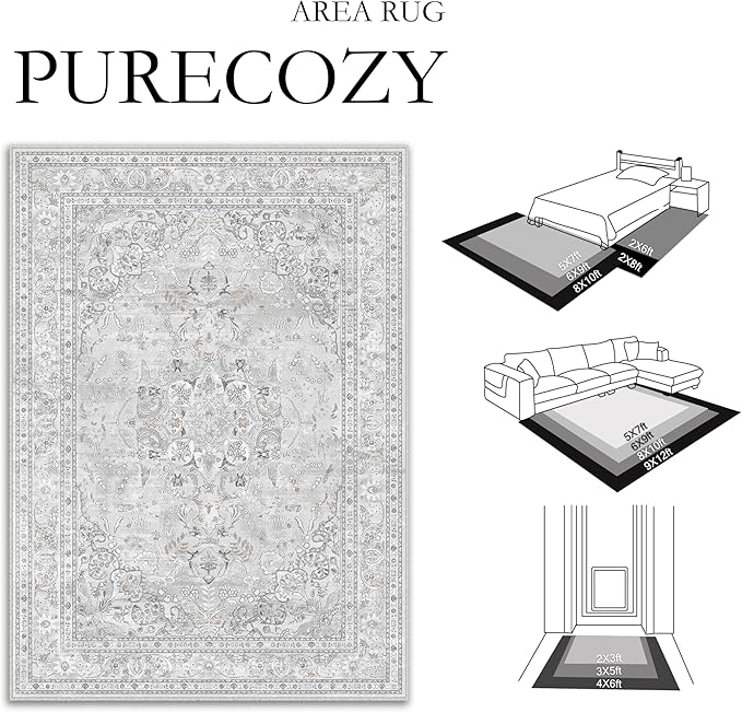 Grey 3x5 Area Rug Washable Vintage Carpet - Image 7