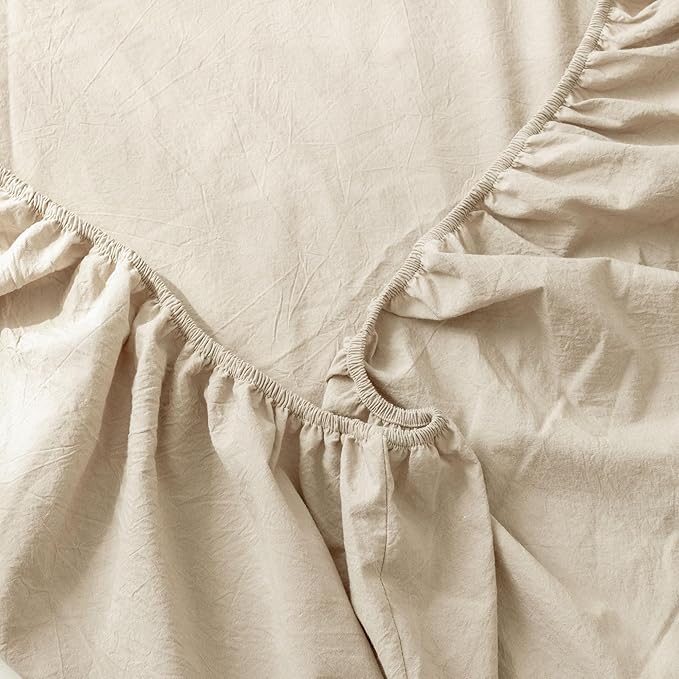 MooMee Fitted Bottom Sheet Only 100% Washed Cotton Linen Like Textured - Image 4