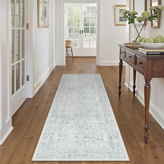 Blue Runner Rug 2x6 Hallway Machine Washable Kitchen Vintage Distressed Non - Image 5