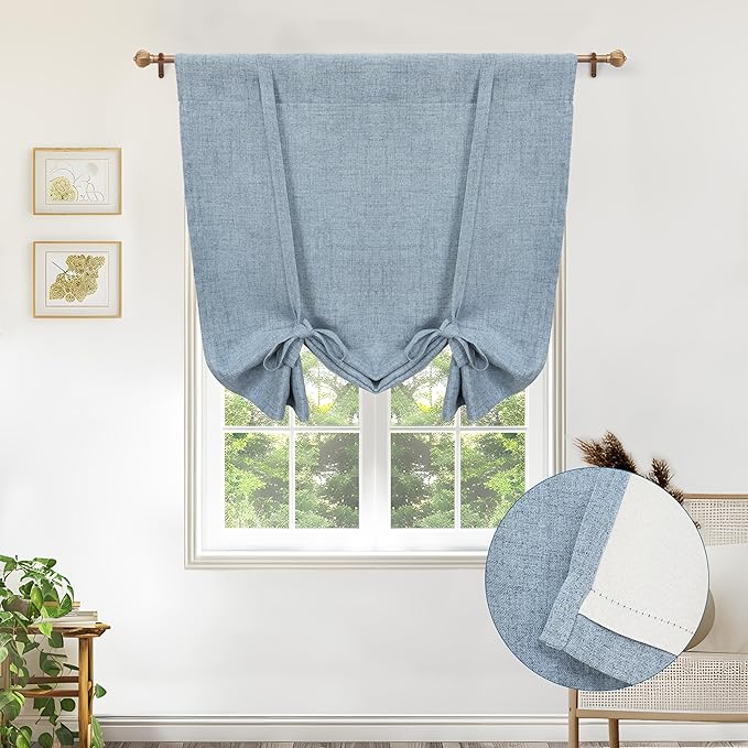 DriftAway Double Layer Linen Blackout Tie Up Curtains Thermal Insulated Fully by DriftAway