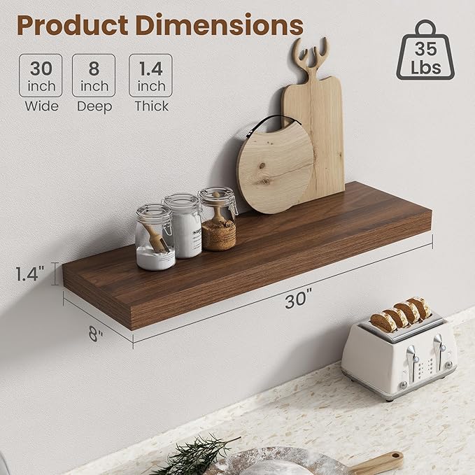 30 Inch Floating Shelves for Wall, 8 Inch Deep Floating Shelf for Storage & - Image 3