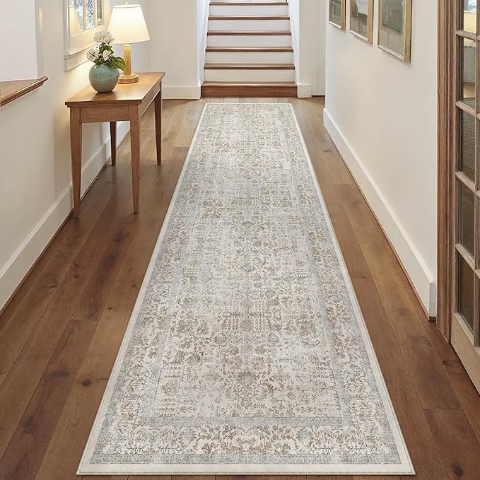 Taupe Runner Rug 3x10 Hallway Machine Washable Kitchen Vintage Distressed Non by PureCozy