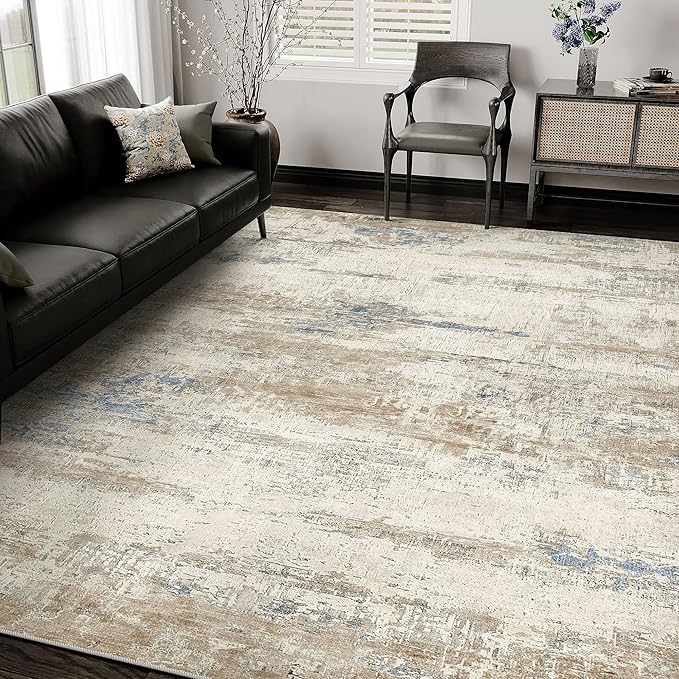 5x7 Area Rug Living Room Bedroom Carpet Washable Abstract Neutral Modern Beige - Image 5