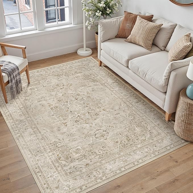Brown 3x5 Area Rug Washable Vintage Carpet by PureCozy