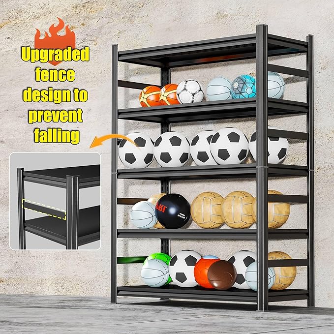 72'' Garage Storage Shelves, 5 tier Shelving Unit Metal, Adjustable, - Image 9