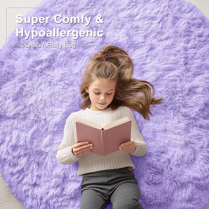 OLANLY Light Purple Round Rugs for Bedroom - Image 5