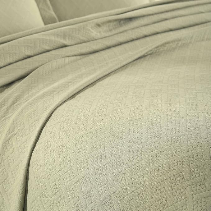 Superior 3 Piece Basketweave Cotton Bedspread Set, Home Bed Decor, Decorative - Image 8
