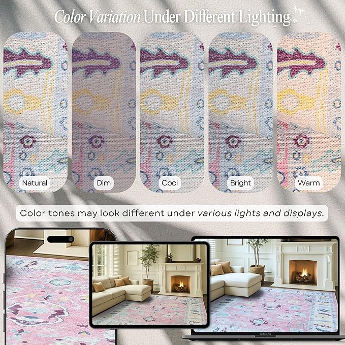 Fame Rugs Pink Modern Oushak Rug 8x10, Vintage Turkish Colorful Oriental - Image 4