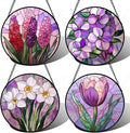 DASTOLL Stained Glass Window Hanging 4 Pcs Set Purple Flower Theme 7.8" by DASTOLL