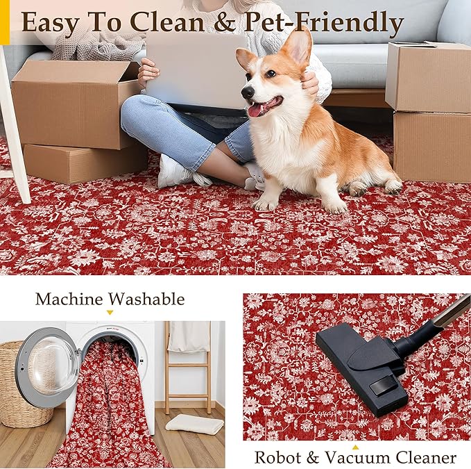 Christmas Area Rug 3x5 Red Washable Office Carpet Holiday Door Mat Vintage Low - Image 3