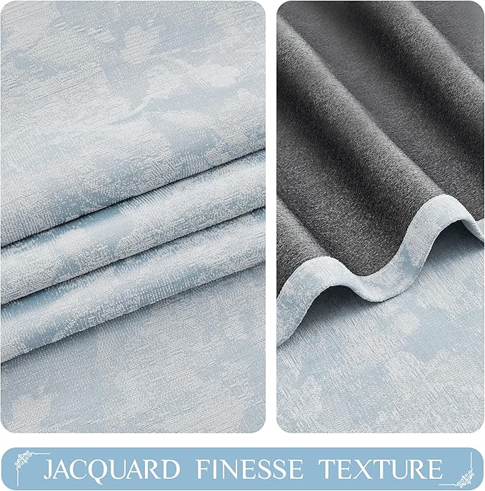 Beauoop Blue Floral Jacquard Blackout Curtains 108 Inches Long 2 Panels - Image 3