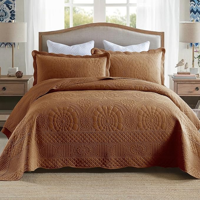 MarCielo 3-Piece 100% Cotton Oversized Bedspread Lightweight Quilt Coverlet by MarCielo