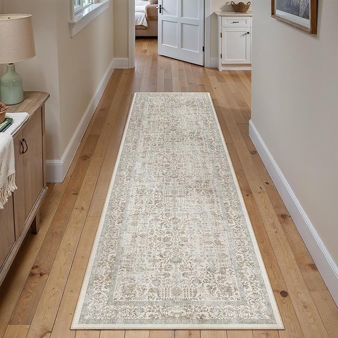 Taupe Runner Rug 2x8 Hallway Machine Washable Kitchen Vintage Distressed Non - Image 5