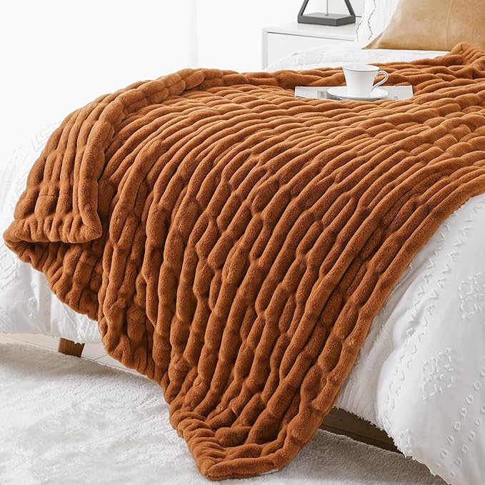 BATTILO HOME Burnt Orange Faux Fur Throw Blanket - Image 8