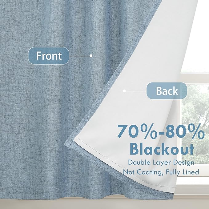 DriftAway Double Layer Linen Blackout Tie Up Curtains Thermal Insulated Fully - Image 2