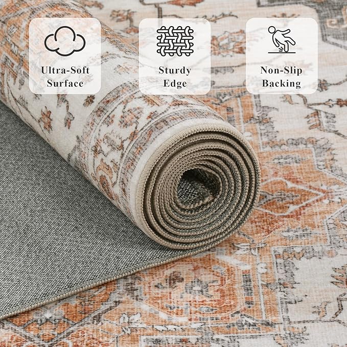 2x6 Vintage Runner Rug Low Pile Runners Non-Slip Machine Washable Rug Retro - Image 4