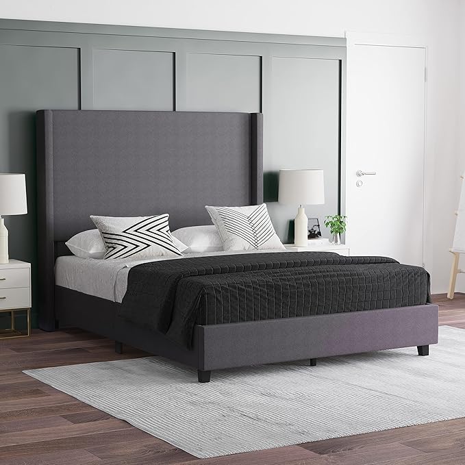 EMMA + OLIVER Nora Queen Size Faux Linen Upholstered Platform Bed by EMMAOLIVER