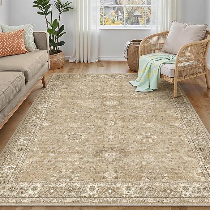 4x6 Brown Area Rug Non Slip Vintage Office Entryway Rug Distressed Machine by PureCozy