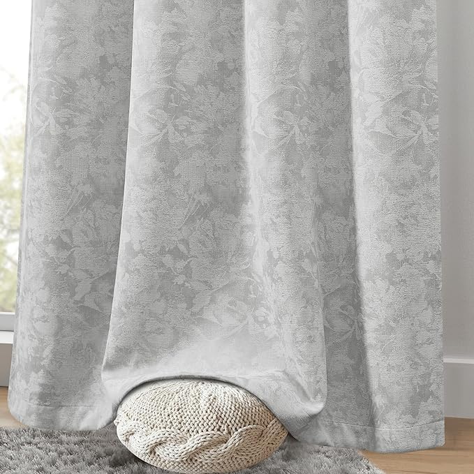 Beauoop Grey Floral Jacquard Blackout Curtains 96 Inches Long 2 Panels - Image 7