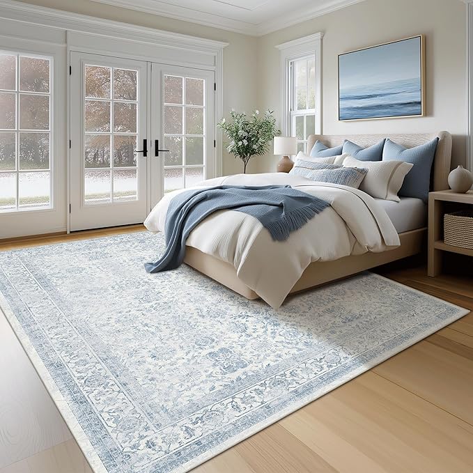 FMFUNCTEX 6x9 Washable Area Rug Blue Vintage Neutral Distressed Large Non Slip - Image 3