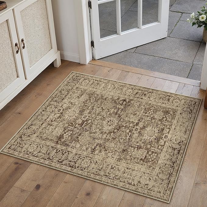 Brown 2x3 Entryway Area Rug Machine Washable Doormat Kitchen Vintage Distressed by PureCozy