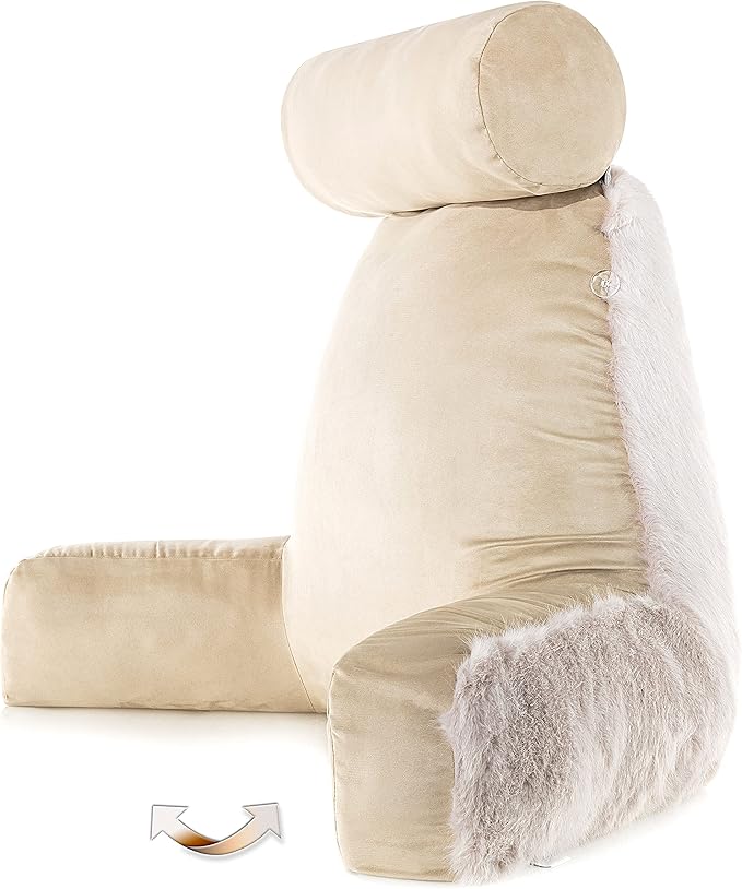 Husband Pillow XXL Baby Golden Wolf Fabulous Faux Fur Backrest, Two-Tone - Image 3