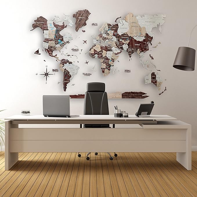 Handmade 3D Wood World Map Wall Art Large Wall Decor Track Your World Travels - Image 2