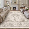 Area Rug 8x10 Beige Washable Living Room Carpet Non Slip Vintage Medallion by PureCozy