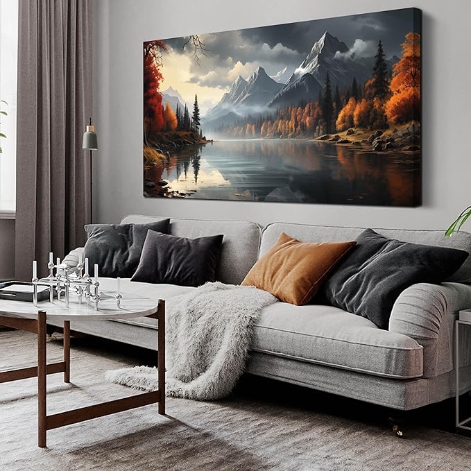 Landscape Wall Art for Living Room Bedroom Home Office Gray Wall Art Mountain by ANCXWOTER