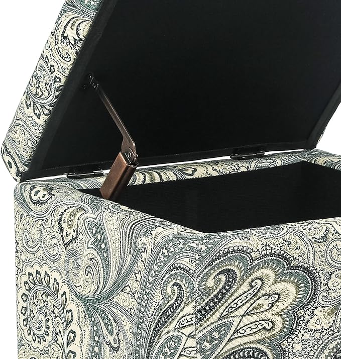 Adeco 18 Inch High Cube Ottoman Storage, Paisley Linen Chair Foot Stools - Image 4