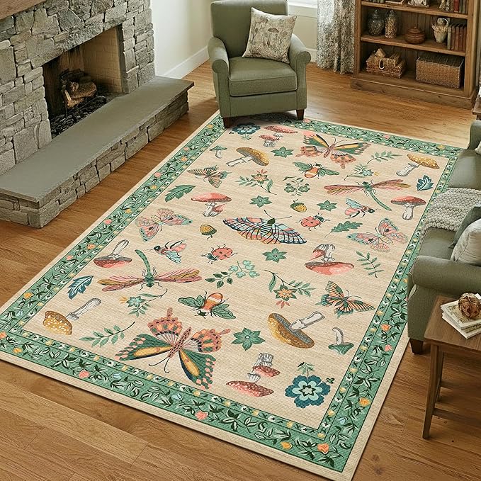 Mushroom Washable Area Rug 6x9 Rugs by ROYHOME