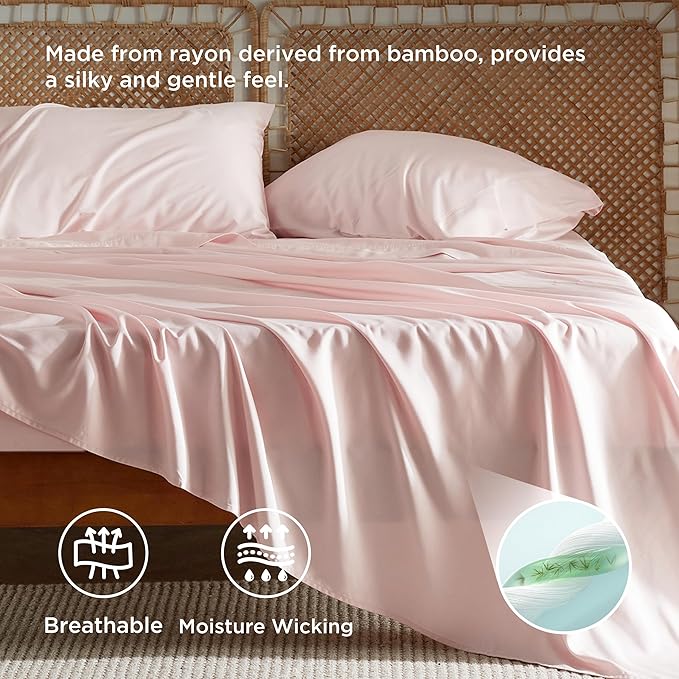 Bedsure Queen Sheet Set, Rayon Derived from Bamboo, Cooling Sheets, Breathable - Image 3