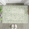 Sage Green Area Rug 2x3 Washable Vintage Distressed Entryway Carpet Non Slip by PureCozy