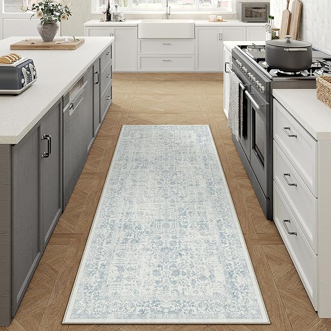 Blue Runner Rug 2x6 Hallway Machine Washable Kitchen Vintage Distressed Non by PureCozy