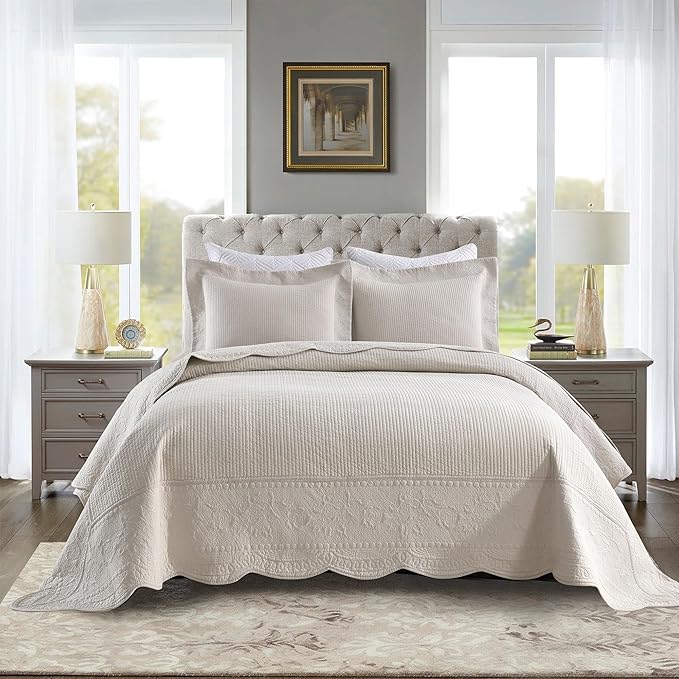 MarCielo 3-Piece 100% Cotton Oversized Bedspread Lightweight Quilt Coverlet by MarCielo