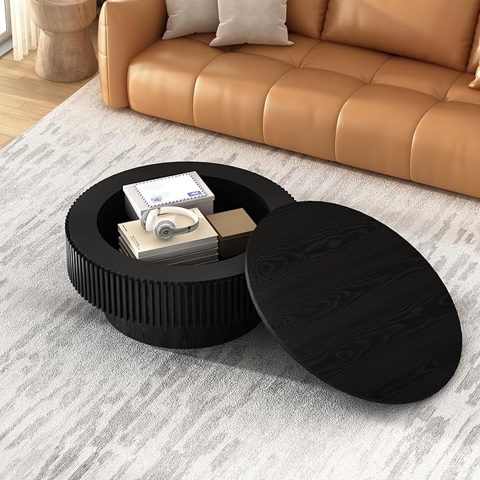 LKTART Round Coffee Table for Living Room, Accent Fluted Drum Coffee Table - Image 2