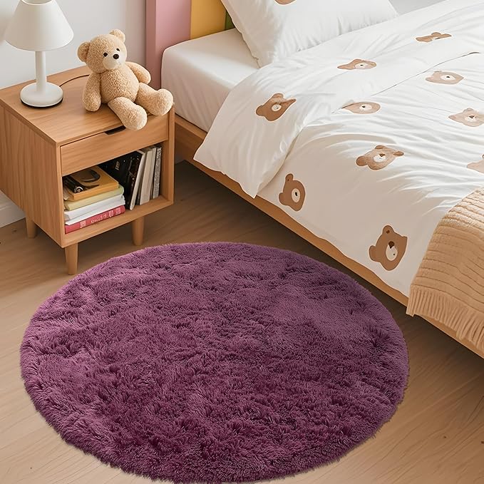 OLANLY Burgundy Round Rugs for Bedroom - Image 2