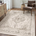 Area Rug 3x5 Washable Taupe Rug Vintage Boho Medallion Entryway Door Mat by PureCozy