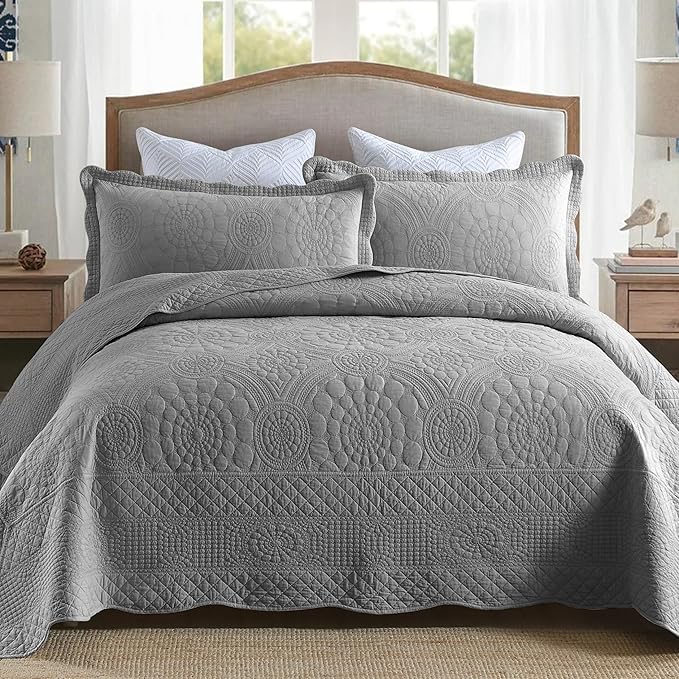 MarCielo 3-Piece 100% Cotton Oversized Bedspread Lightweight Quilt Coverlet by MarCielo