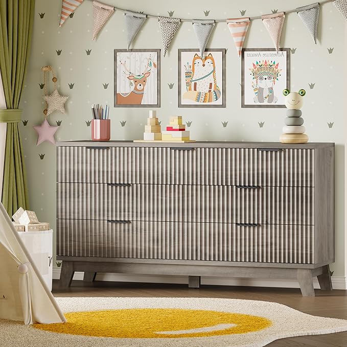 57" Long Dresser for Bedroom, 7-Drawer Fluted Chest, Wide Wood Storage Dresser - Image 8